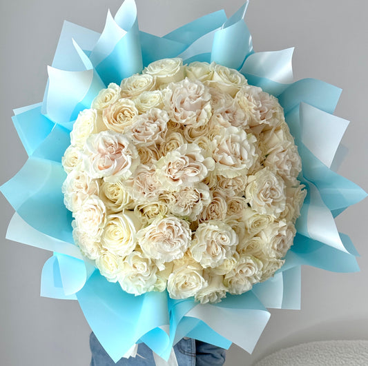 50 White Garden Rose Flower Bouquet - Miami Flower Store Delivery Fort Lauderdale