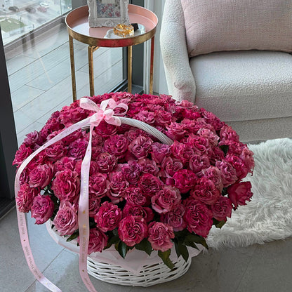 100 Pink Roses Flower Bouquet In Basket| MiamiFlowerStore