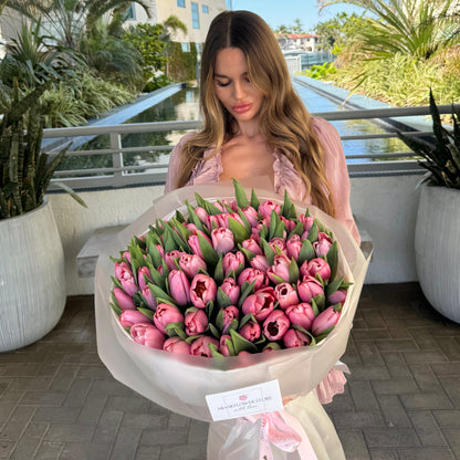 Light Pink Tulip Flower Bouquet - Miami Flower Store Same-Day Delivery Fort Lauderdale Brickell Aventura Las Olas Hallendale Beach Hollywood Sunny Isles