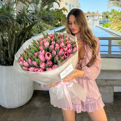 Light Pink Tulip Flower Bouquet - Miami Flower Store Same-Day Delivery Fort Lauderdale Brickell Aventura Las Olas Hallendale Beach Hollywood Sunny Isles