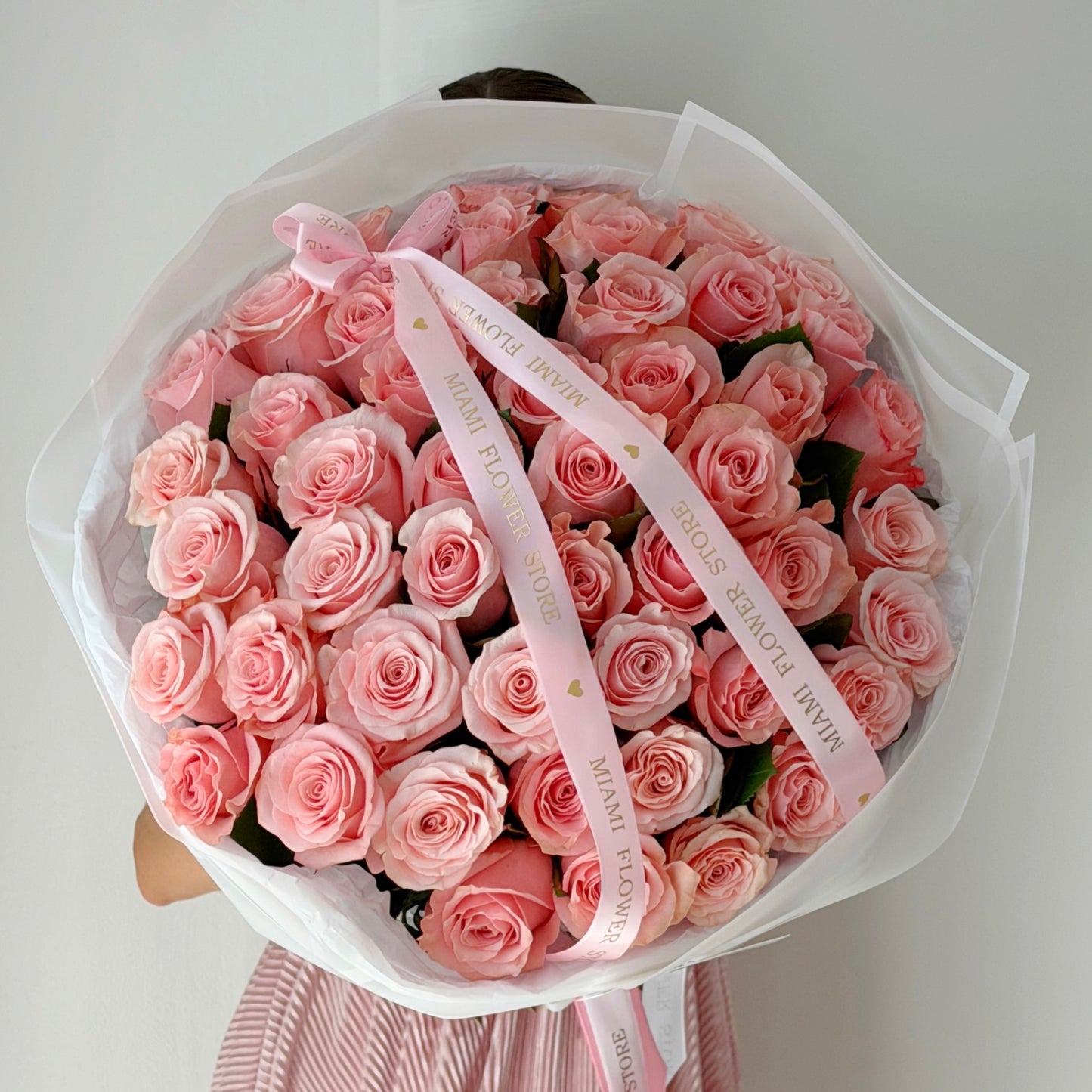 Classic Pink Rose Flower Bouquet - Miami Flower Store Same-Day Delivery Fort Lauderdale Brickell Aventura Las Olas Hallendale Beach Hollywood Sunny Isles