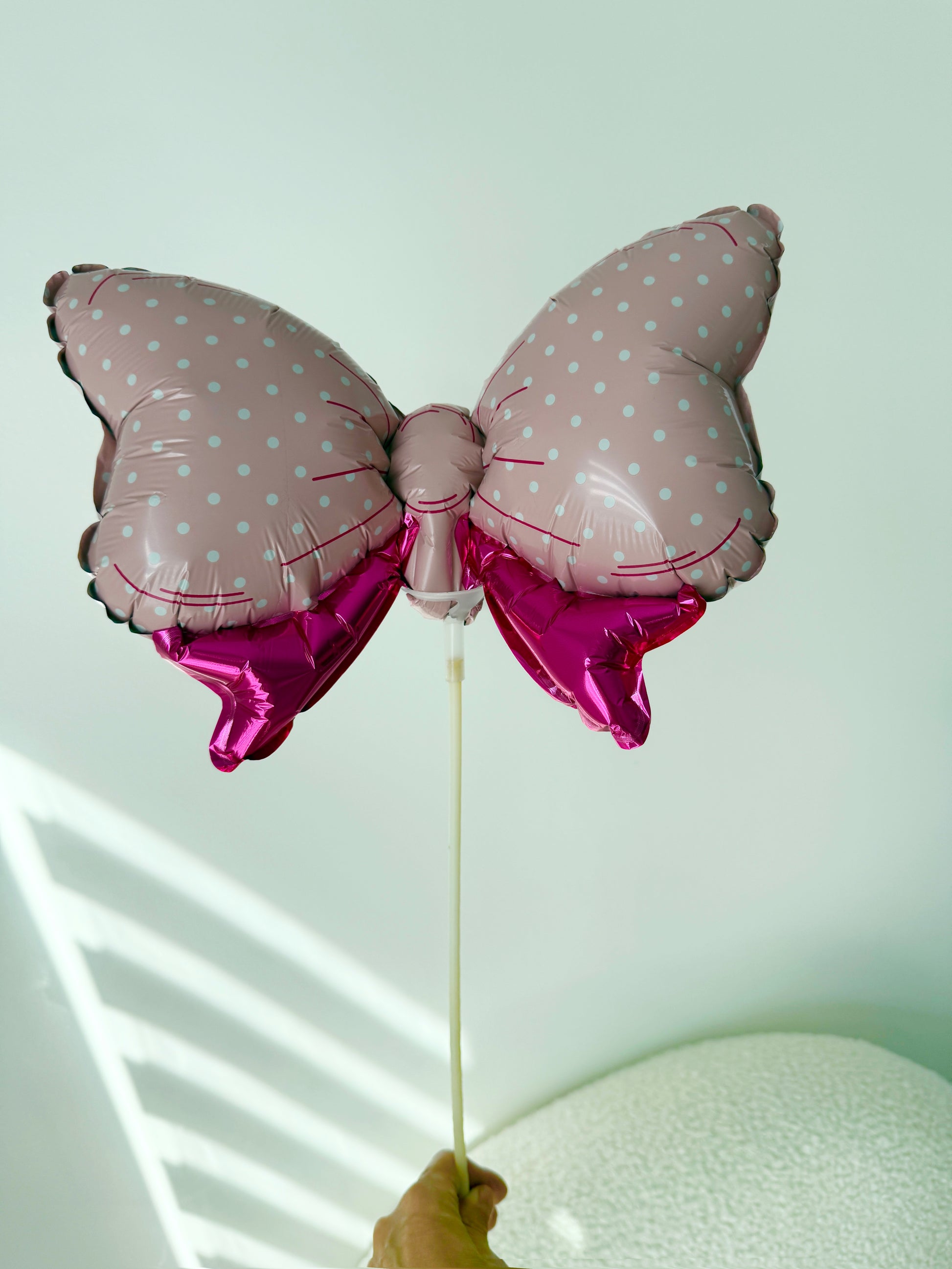 Small Pink Bow Shaped Metallic Foil Balloon On A Stick\11''x 8'' - Miami Flower Store Same-Day Delivery Fort Lauderdale Brickell Aventura Las Olas Hallendale Beach Hollywood Sunny Isles