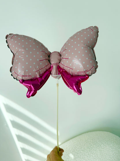 Small Pink Bow Shaped Metallic Foil Balloon On A Stick\11''x 8'' - Miami Flower Store Same-Day Delivery Fort Lauderdale Brickell Aventura Las Olas Hallendale Beach Hollywood Sunny Isles
