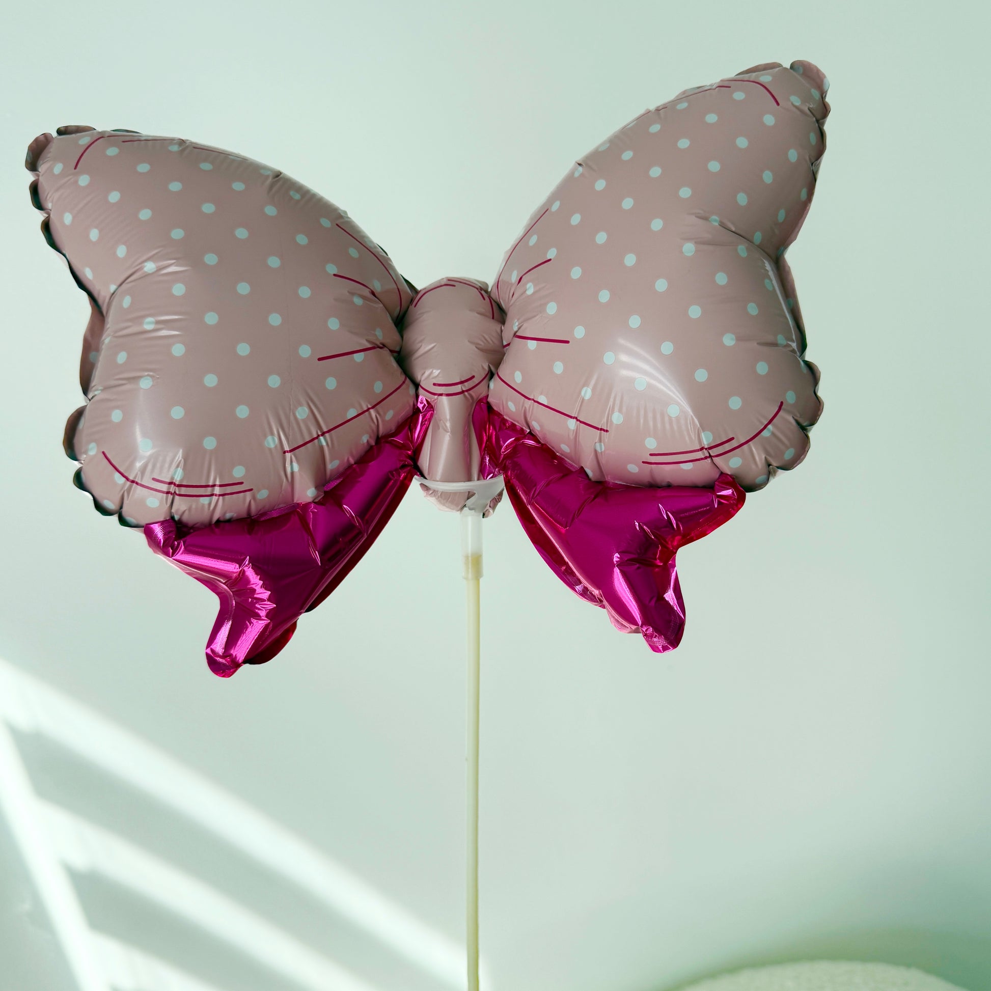 Small Pink Bow Shaped Metallic Foil Balloon On A Stick\11''x 8'' - Miami Flower Store Same-Day Delivery Fort Lauderdale Brickell Aventura Las Olas Hallendale Beach Hollywood Sunny Isles