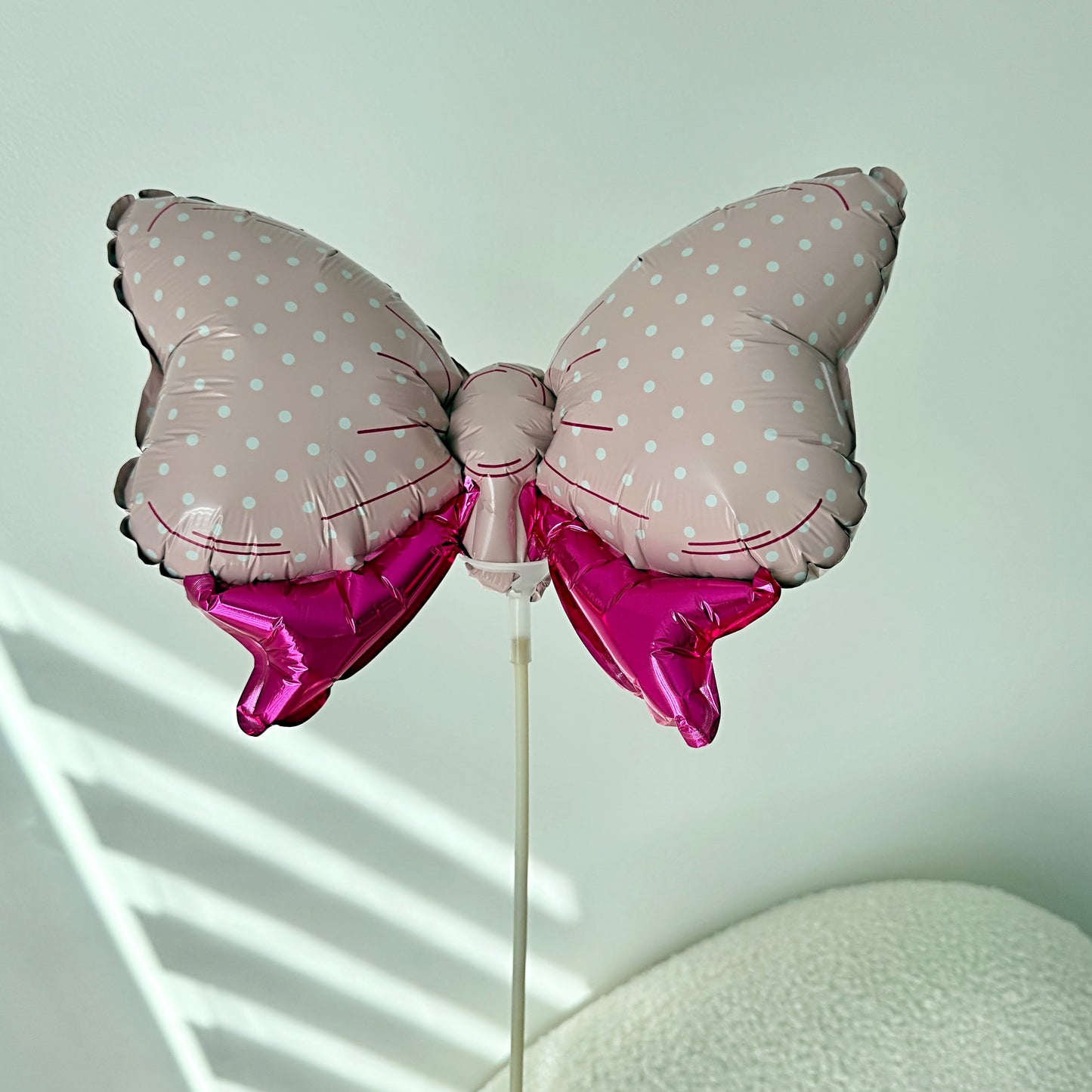 Small Pink Bow Shaped Metallic Foil Balloon On A Stick\11''x 8'' - Miami Flower Store Same-Day Delivery Fort Lauderdale Brickell Aventura Las Olas Hallendale Beach Hollywood Sunny Isles