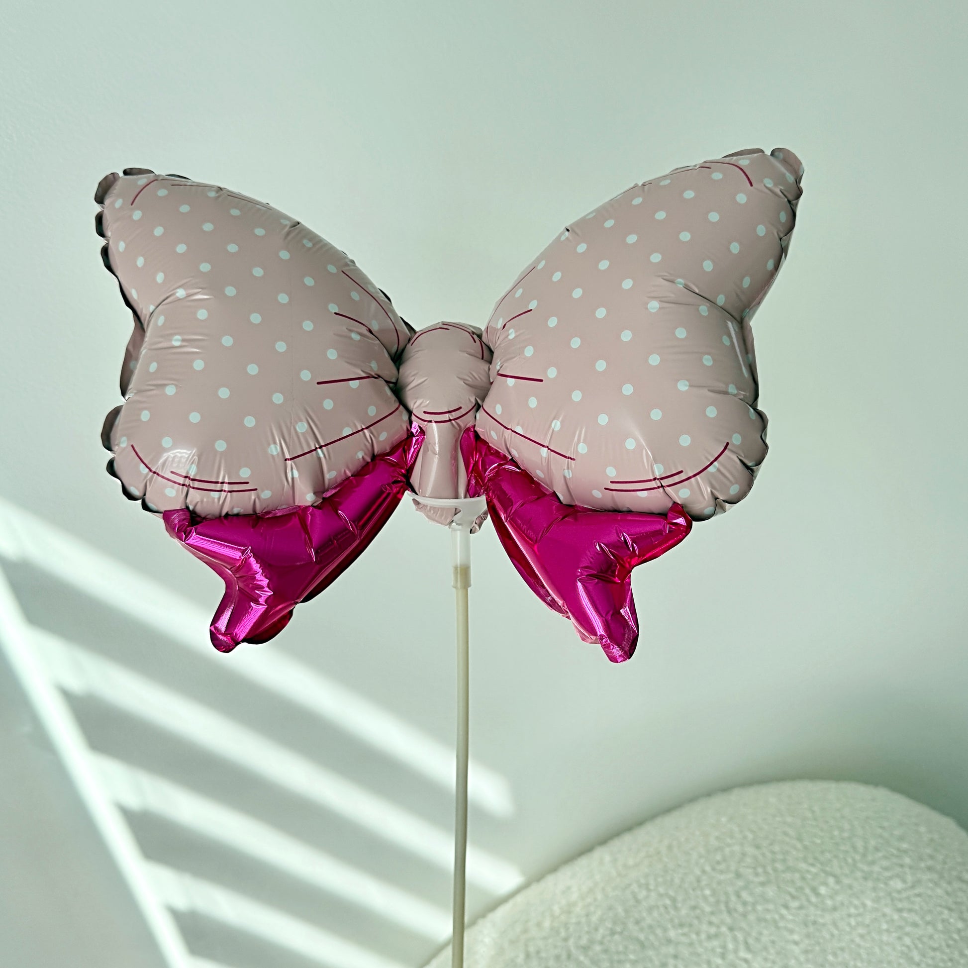 Small Pink Bow Shaped Metallic Foil Balloon On A Stick\11''x 8'' - Miami Flower Store Same-Day Delivery Fort Lauderdale Brickell Aventura Las Olas Hallendale Beach Hollywood Sunny Isles