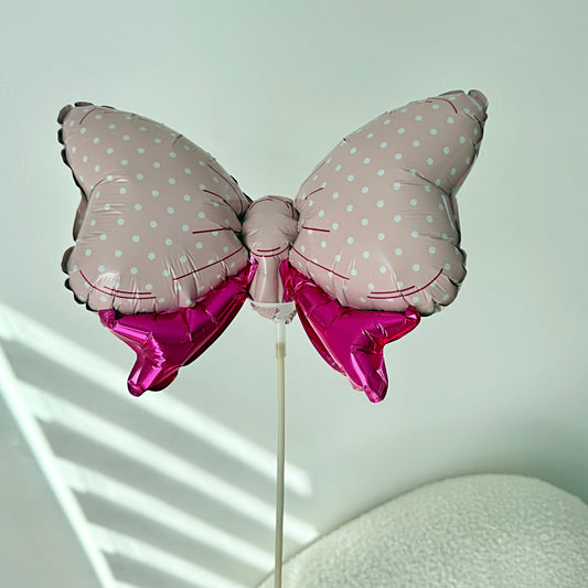 Small Pink Bow Shaped Metallic Foil Balloon On A Stick\11''x 8'' - Miami Flower Store Same-Day Delivery Fort Lauderdale Brickell Aventura Las Olas Hallendale Beach Hollywood Sunny Isles