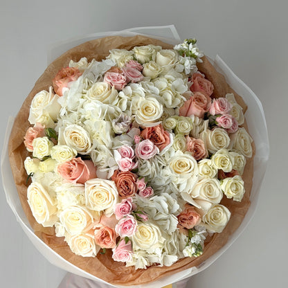Pastel Rose Flower Bouquet With Hydrangea - Miami Flower Store Same-Day Delivery Fort Lauderdale Brickell Aventura Las Olas Hallendale Beach Hollywood Sunny Isles