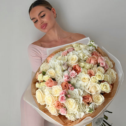 Pastel Rose Flower Bouquet With Hydrangea - Miami Flower Store Same-Day Delivery Fort Lauderdale Brickell Aventura Las Olas Hallendale Beach Hollywood Sunny Isles