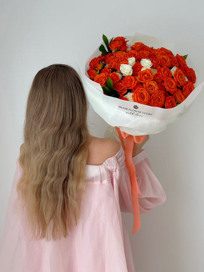 Orange And White Spray Rose Flower Bouquet - Miami Flower Store Same-Day Delivery Fort Lauderdale Brickell Aventura Las Olas Hallendale Beach Hollywood Sunny Isles