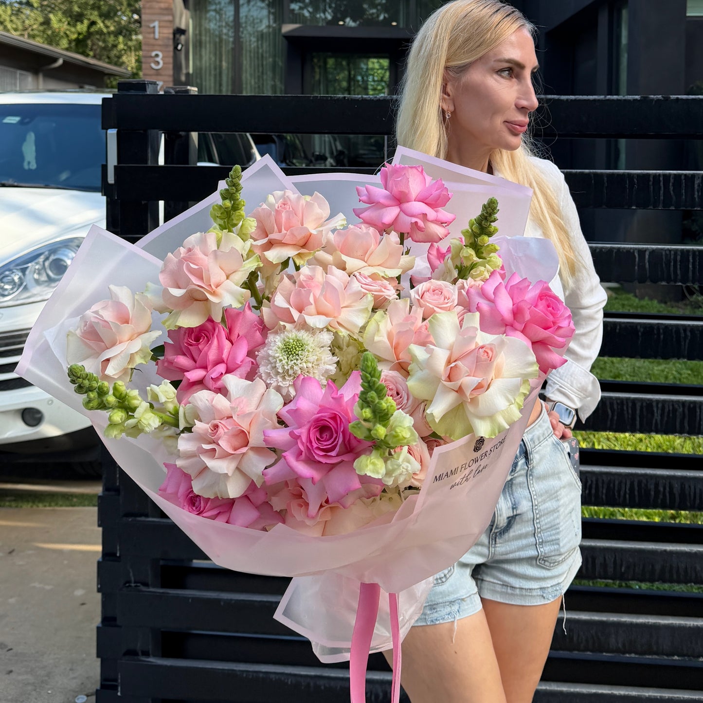 Light Pink French Rose, Hydrangea, & Stock Flower Bouquet - Miami Flower Store Same-Day Delivery Fort Lauderdale Brickell Aventura Las Olas Hallendale Beach Hollywood Sunny Isles