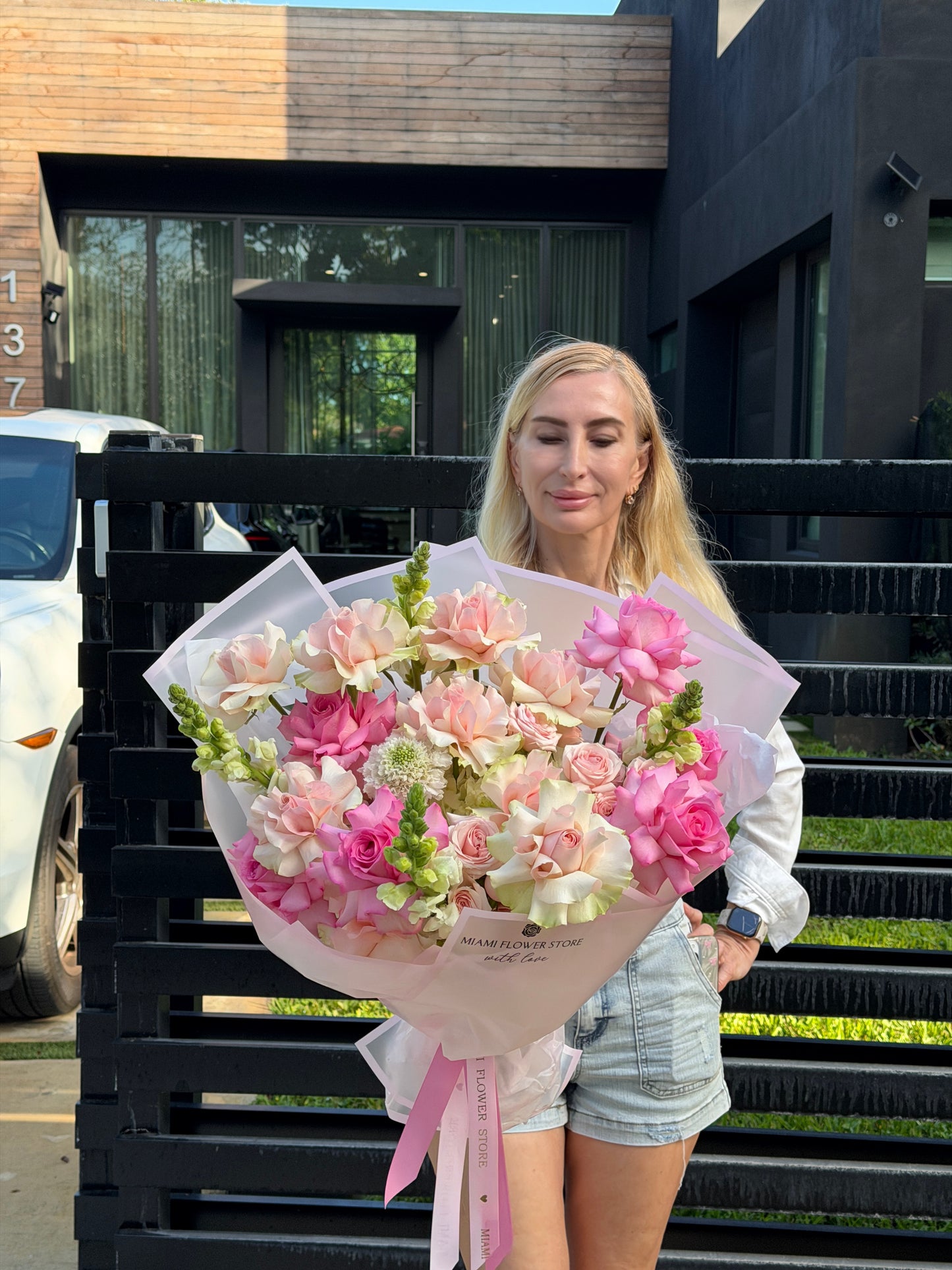 Light Pink French Rose, Hydrangea, & Stock Flower Bouquet - Miami Flower Store Same-Day Delivery Fort Lauderdale Brickell Aventura Las Olas Hallendale Beach Hollywood Sunny Isles