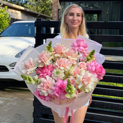 Light Pink French Rose, Hydrangea, & Stock Flower Bouquet - Miami Flower Store Same-Day Delivery Fort Lauderdale Brickell Aventura Las Olas Hallendale Beach Hollywood Sunny Isles