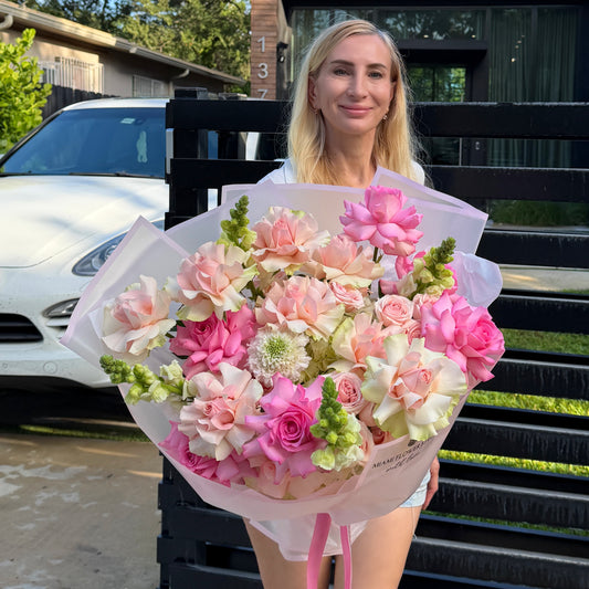 Light Pink French Rose, Hydrangea, & Stock Flower Bouquet - Miami Flower Store Same-Day Delivery Fort Lauderdale Brickell Aventura Las Olas Hallendale Beach Hollywood Sunny Isles
