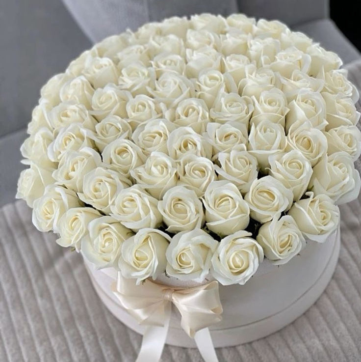 White Roses In A White Box - Miami Flower Store Same-Day Delivery Fort Lauderdale Brickell Aventura Las Olas Hallendale Beach Hollywood Sunny Isles