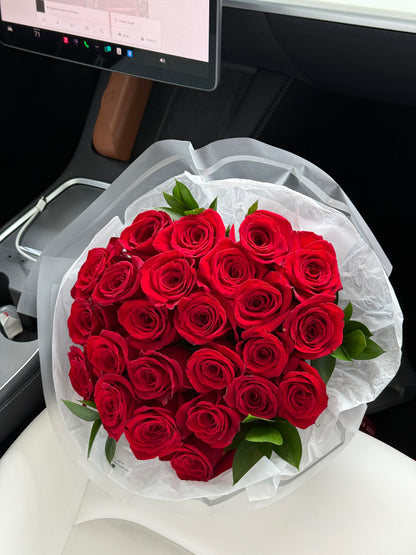 Two Dozen Red Rose Flower Bouquet Classic Bouquet - Miami Flower Store Same-Day Delivery Fort Lauderdale Brickell Aventura Las Olas Hallendale Beach Hollywood Sunny Isles