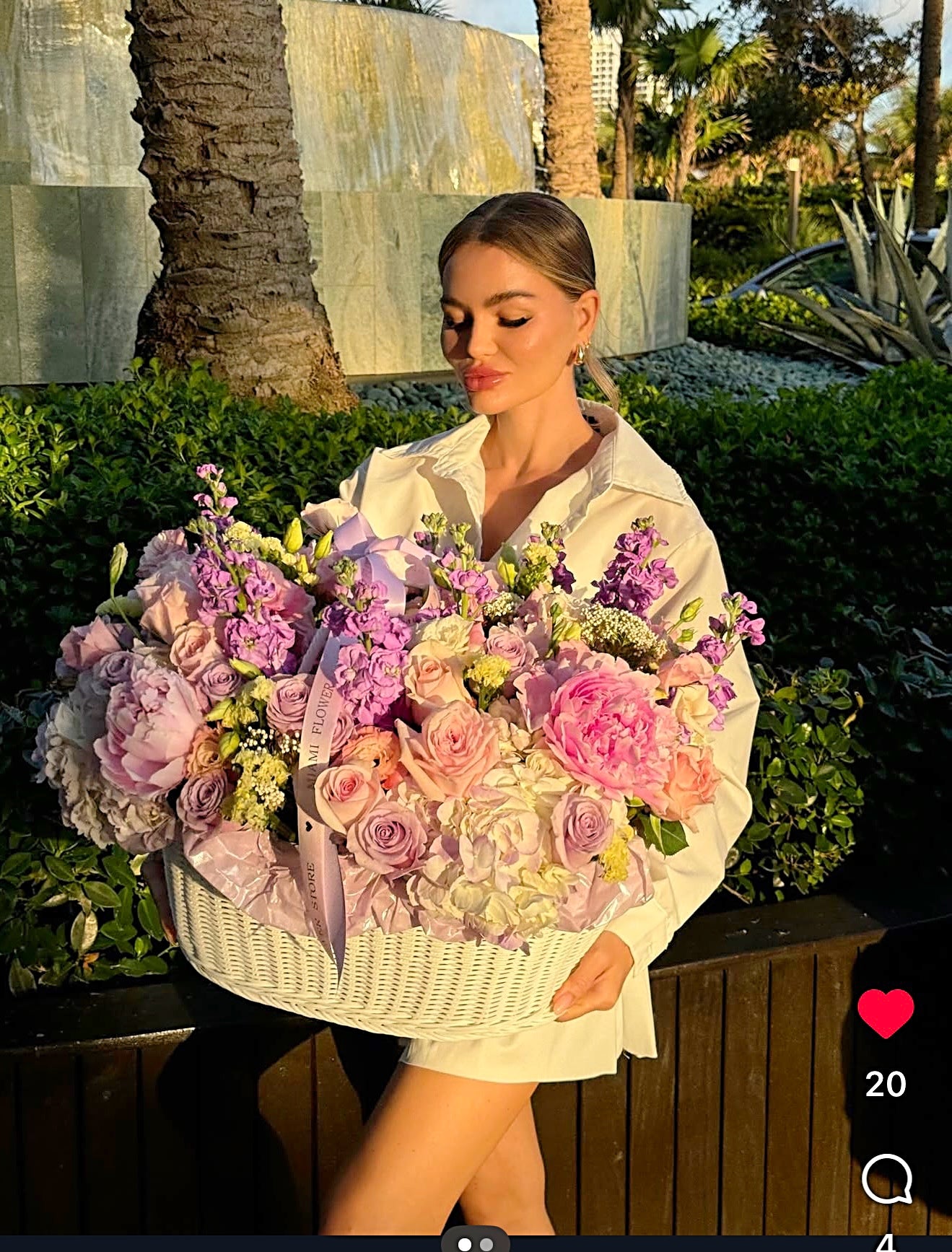 Basket Full Peonies, Roses, Lisianthus - Miami Flower Store Same-Day Delivery Fort Lauderdale Brickell Aventura Las Olas Hallendale Beach Hollywood Sunny Isles