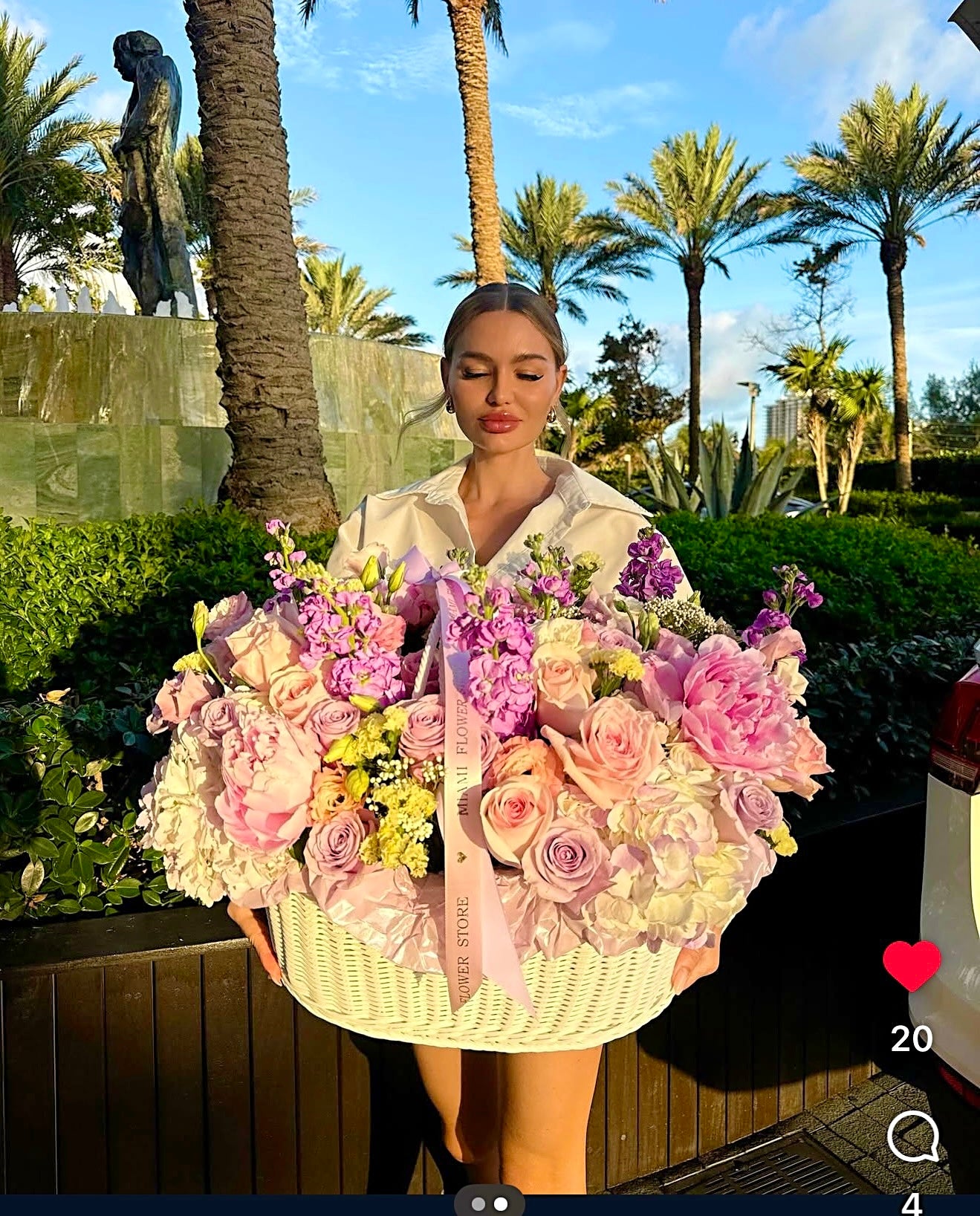 Basket Full Peonies, Roses, Lisianthus - Miami Flower Store Same-Day Delivery Fort Lauderdale Brickell Aventura Las Olas Hallendale Beach Hollywood Sunny Isles