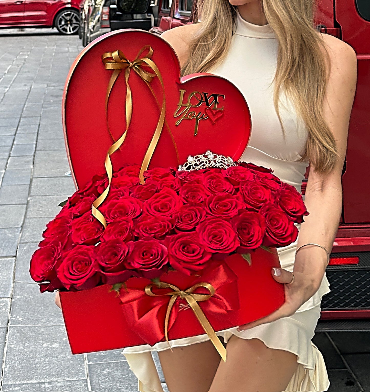 50 Red Rose Flower Bouquet In Heart Shaped Box - Miami Flower Store Delivery Fort Lauderdale