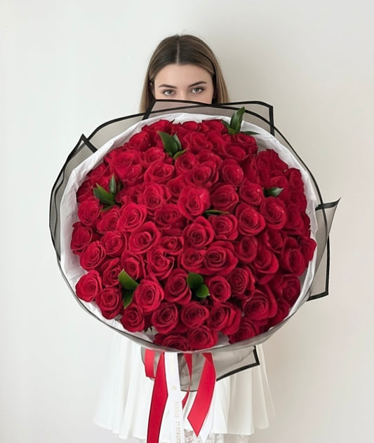 50 Classic Red Rose Flower Bouquet - Miami Flower Store Same-Day Delivery Fort Lauderdale Brickell Aventura Las Olas Hallendale Beach Hollywood Sunny Isles