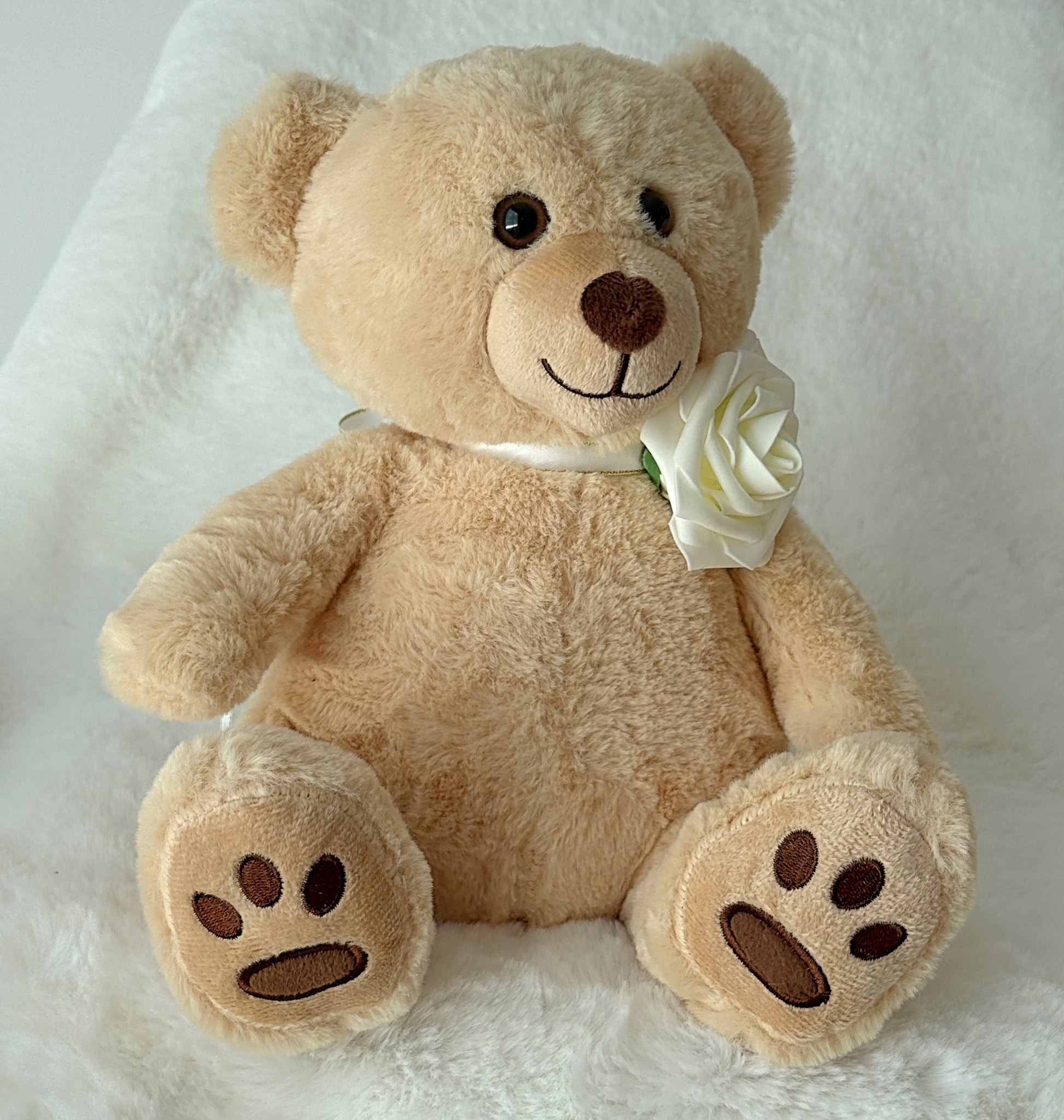 12" Beige Stuffed Teddy Bear - Miami Flower Store Same-Day Delivery Fort Lauderdale Brickell Aventura Las Olas Hallendale Beach Hollywood Sunny Isles