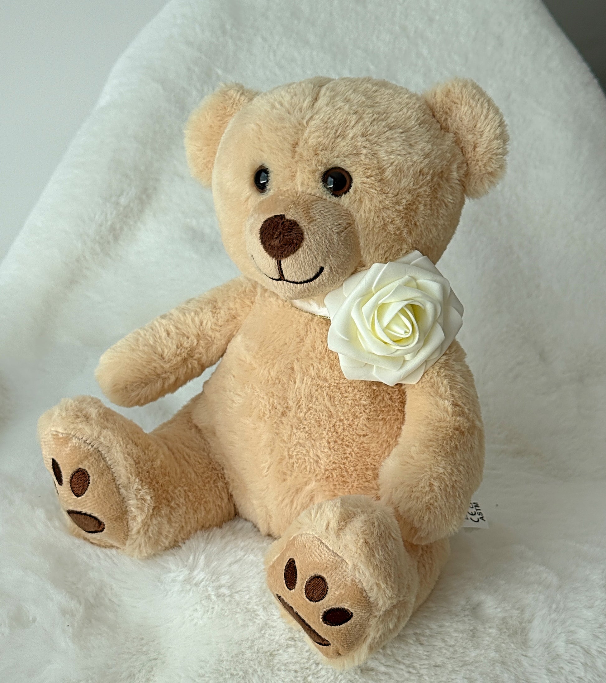 12" Beige Stuffed Teddy Bear - Miami Flower Store Same-Day Delivery Fort Lauderdale Brickell Aventura Las Olas Hallendale Beach Hollywood Sunny Isles