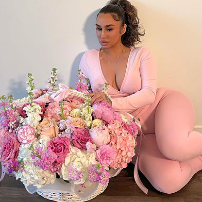 Basket Full Peonies, Roses, Lisianthus - Miami Flower Store Same-Day Delivery Fort Lauderdale Brickell Aventura Las Olas Hallendale Beach Hollywood Sunny Isles