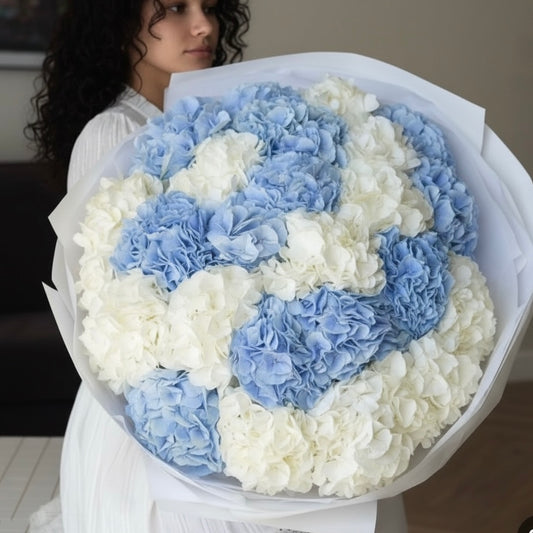 Blue & White Hydrangea Flower Bouquet - Miami Flower Store Same-Day Delivery Fort Lauderdale Brickell Aventura Las Olas Hallendale Beach Hollywood Sunny Isles