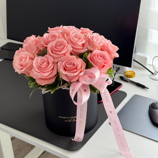 Birthday Flower Bouquet In A Black Box| Birthday Flowers For Man - Miami Flower Store Same-Day Delivery Fort Lauderdale Brickell Aventura Las Olas Hallendale Beach Hollywood Sunny Isles