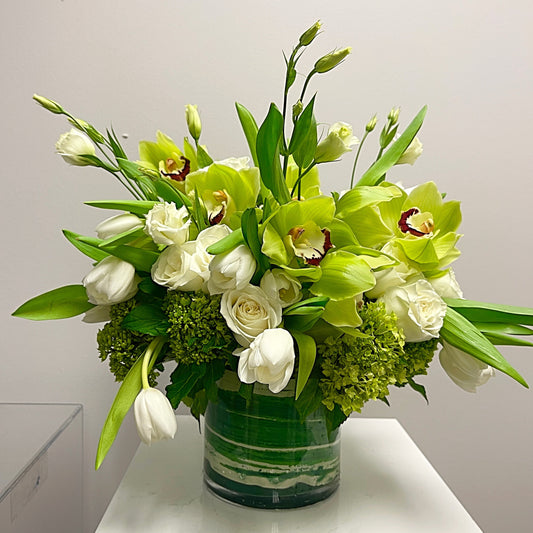 Tulips, Roses, Orchids Flower Bouquet In A Vase - Miami Flower Store Delivery Fort Lauderdale