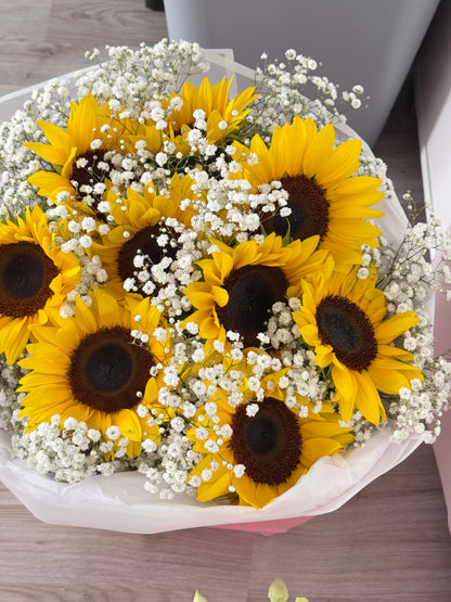 Sunflowers And Baby Breath Bouquet - Miami Flower Store Same-Day Delivery Fort Lauderdale Brickell Aventura Las Olas Hallendale Beach Hollywood Sunny Isles
