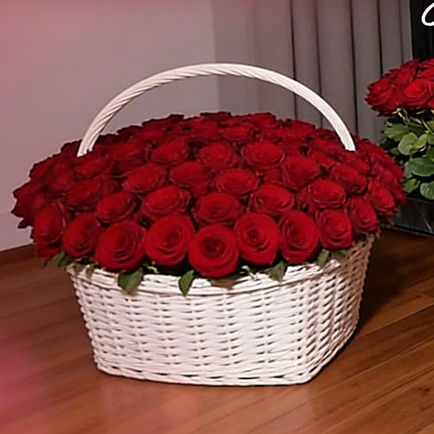 300 Red Roses Bouquet In A Baskets/Overside Basket With 300 Red Roses - Miami Flower Store Same-Day Delivery Fort Lauderdale Brickell Aventura Las Olas Hallendale Beach Hollywood Sunny Isles
