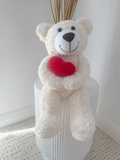 18" White Stuffed Teddy Bear With A Vibrating Red Heart. - Miami Flower Store Same-Day Delivery Fort Lauderdale Brickell Aventura Las Olas Hallendale Beach Hollywood Sunny Isles