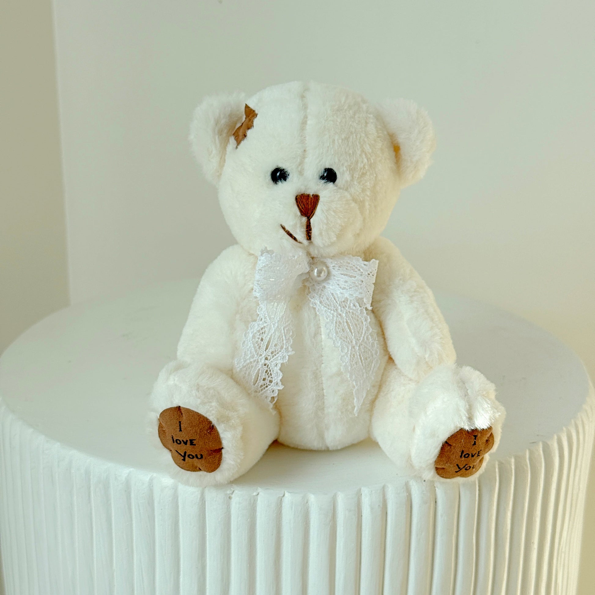 8" Sitting White Stuffed Teddy Bear - Miami Flower Store Same-Day Delivery Fort Lauderdale Brickell Aventura Las Olas Hallendale Beach Hollywood Sunny Isles