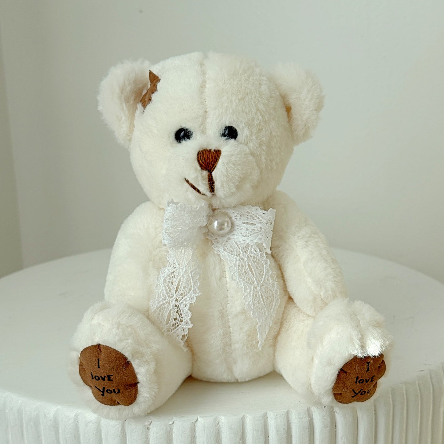 8" Sitting White Stuffed Teddy Bear - Miami Flower Store Same-Day Delivery Fort Lauderdale Brickell Aventura Las Olas Hallendale Beach Hollywood Sunny Isles