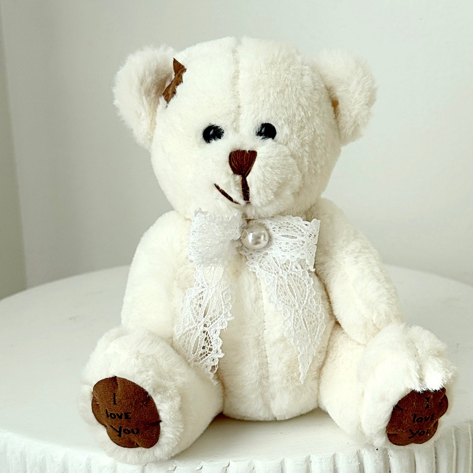 8" Sitting White Stuffed Teddy Bear - Miami Flower Store Same-Day Delivery Fort Lauderdale Brickell Aventura Las Olas Hallendale Beach Hollywood Sunny Isles
