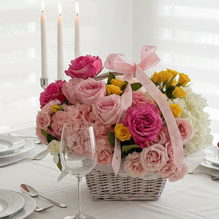 Hydrangea And Rose Basket - Miami Flower Store Same-Day Delivery Fort Lauderdale Brickell Aventura Las Olas Hallendale Beach Hollywood Sunny Isles