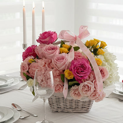 Hydrangea And Rose Basket - Miami Flower Store Same-Day Delivery Fort Lauderdale Brickell Aventura Las Olas Hallendale Beach Hollywood Sunny Isles