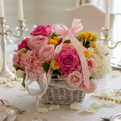Hydrangea And Rose Basket - Miami Flower Store Same-Day Delivery Fort Lauderdale Brickell Aventura Las Olas Hallendale Beach Hollywood Sunny Isles