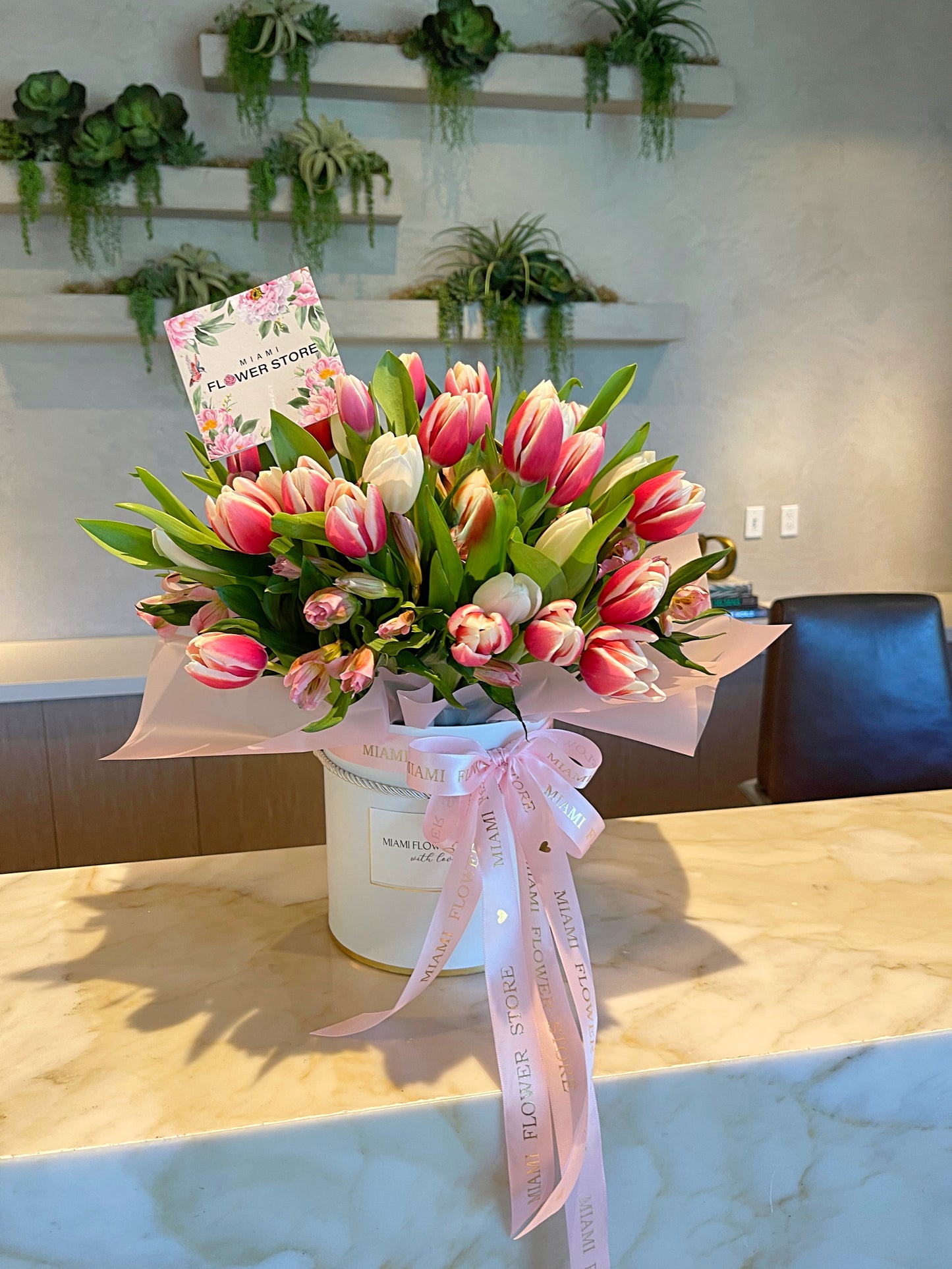 Tulips Flower Bouquet In A Box - Miami Flower Store Delivery Fort Lauderdale