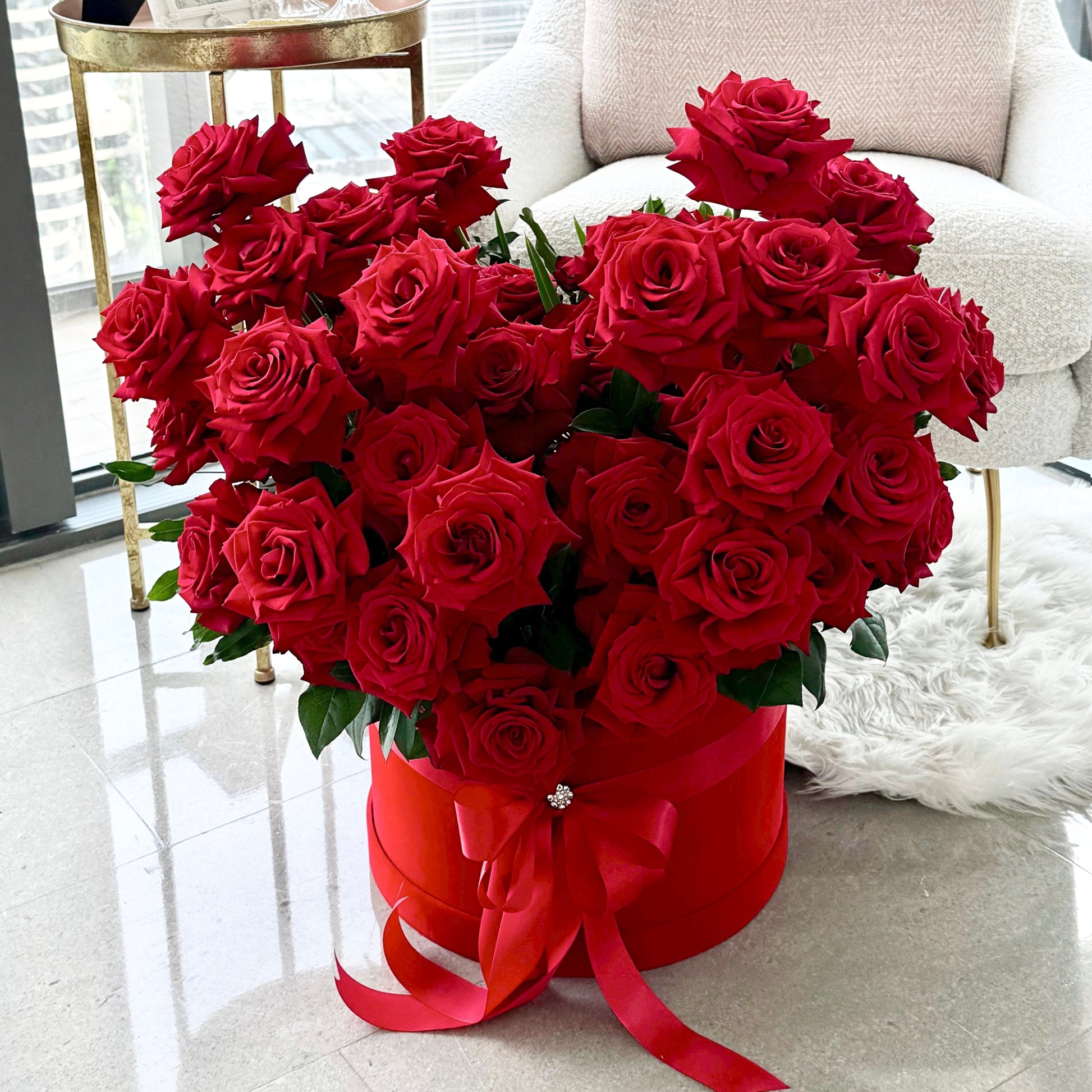 Large Heart Of Red Roses In A Red Velvet Box - Miami Flower Store Same-Day Delivery Fort Lauderdale Brickell Aventura Las Olas Hallendale Beach Hollywood Sunny Isles