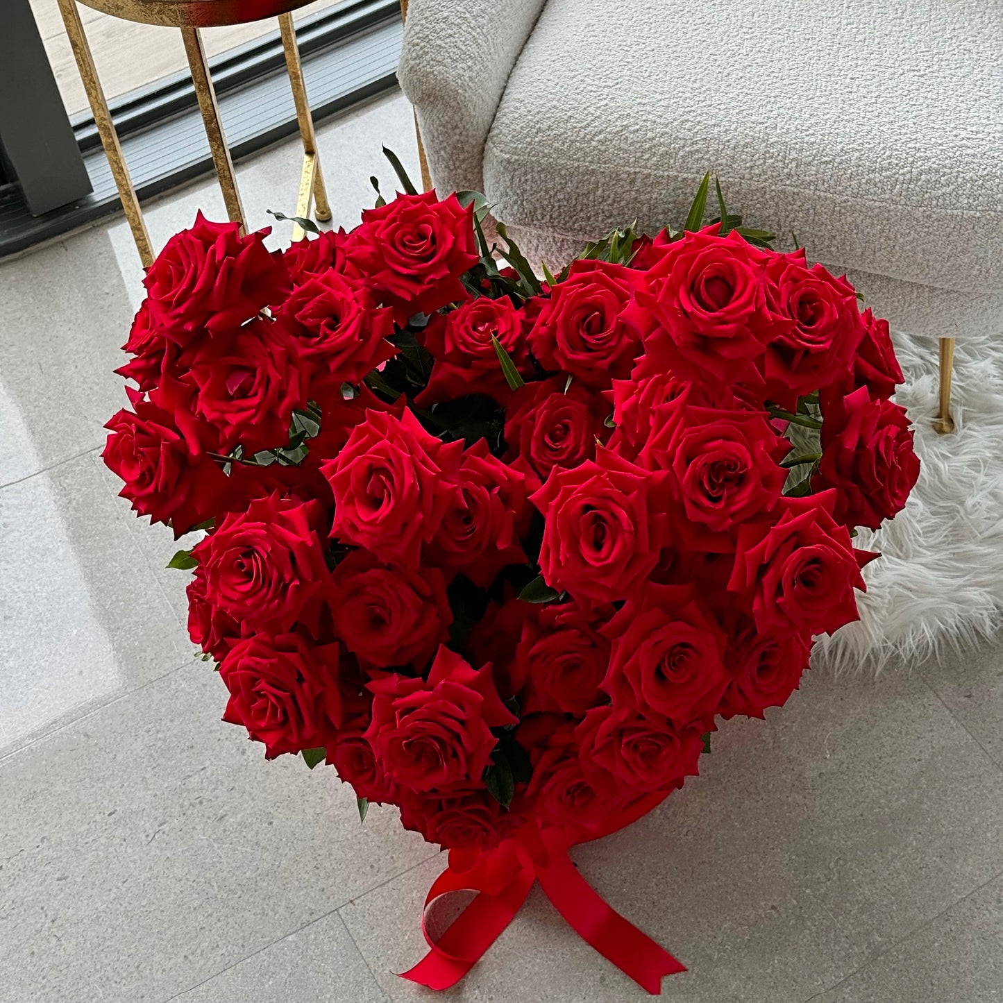 Large Heart Of Red Roses In A Red Velvet Box - Miami Flower Store Same-Day Delivery Fort Lauderdale Brickell Aventura Las Olas Hallendale Beach Hollywood Sunny Isles