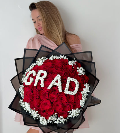 Graduation Red Rose Flower Bouquet/ 50 Red Roses Bouquet - Miami Flower Store Same-Day Delivery Fort Lauderdale Brickell Aventura Las Olas Hallendale Beach Hollywood Sunny Isles