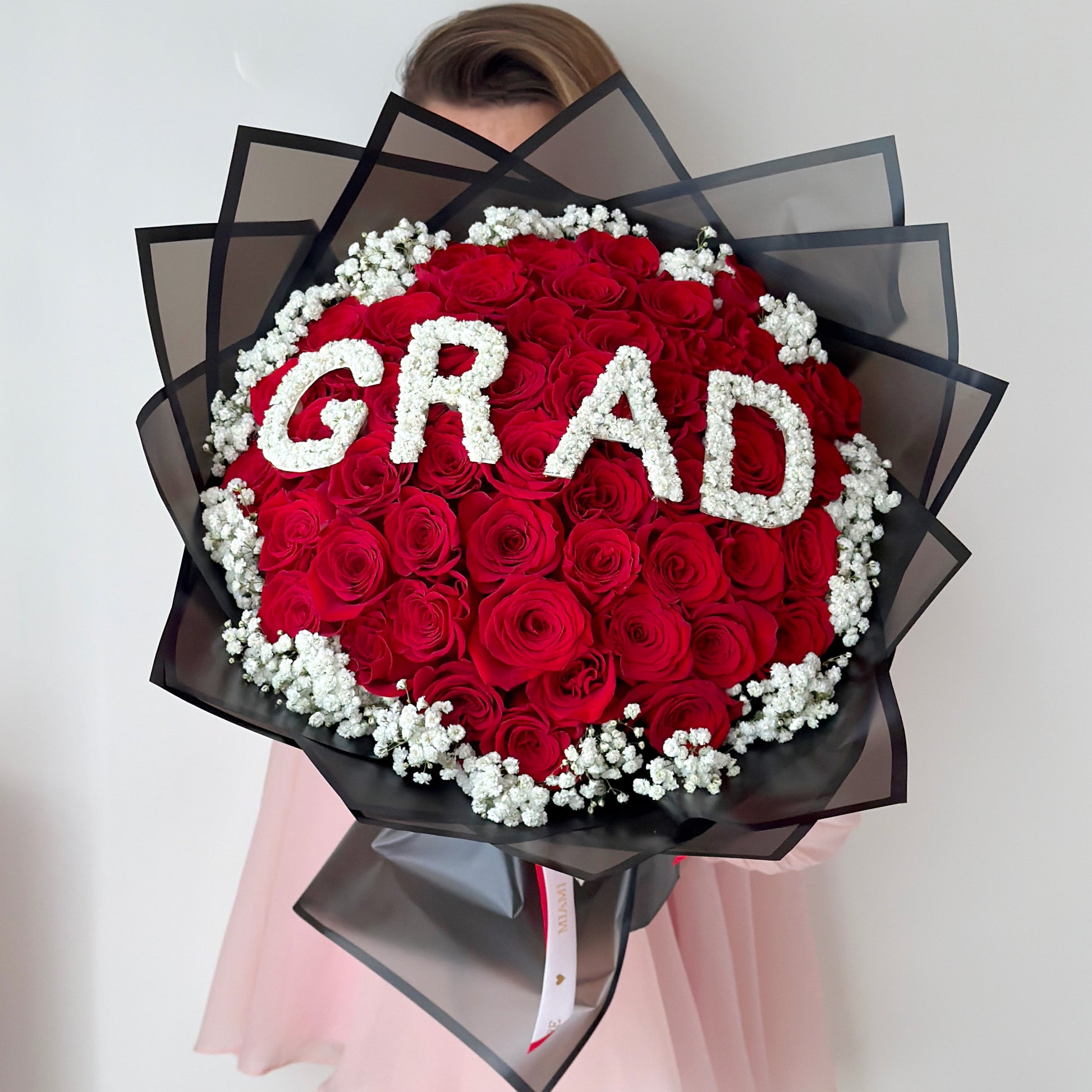 Graduation Red Rose Flower Bouquet/ 50 Red Roses Bouquet - Miami Flower Store Same-Day Delivery Fort Lauderdale Brickell Aventura Las Olas Hallendale Beach Hollywood Sunny Isles