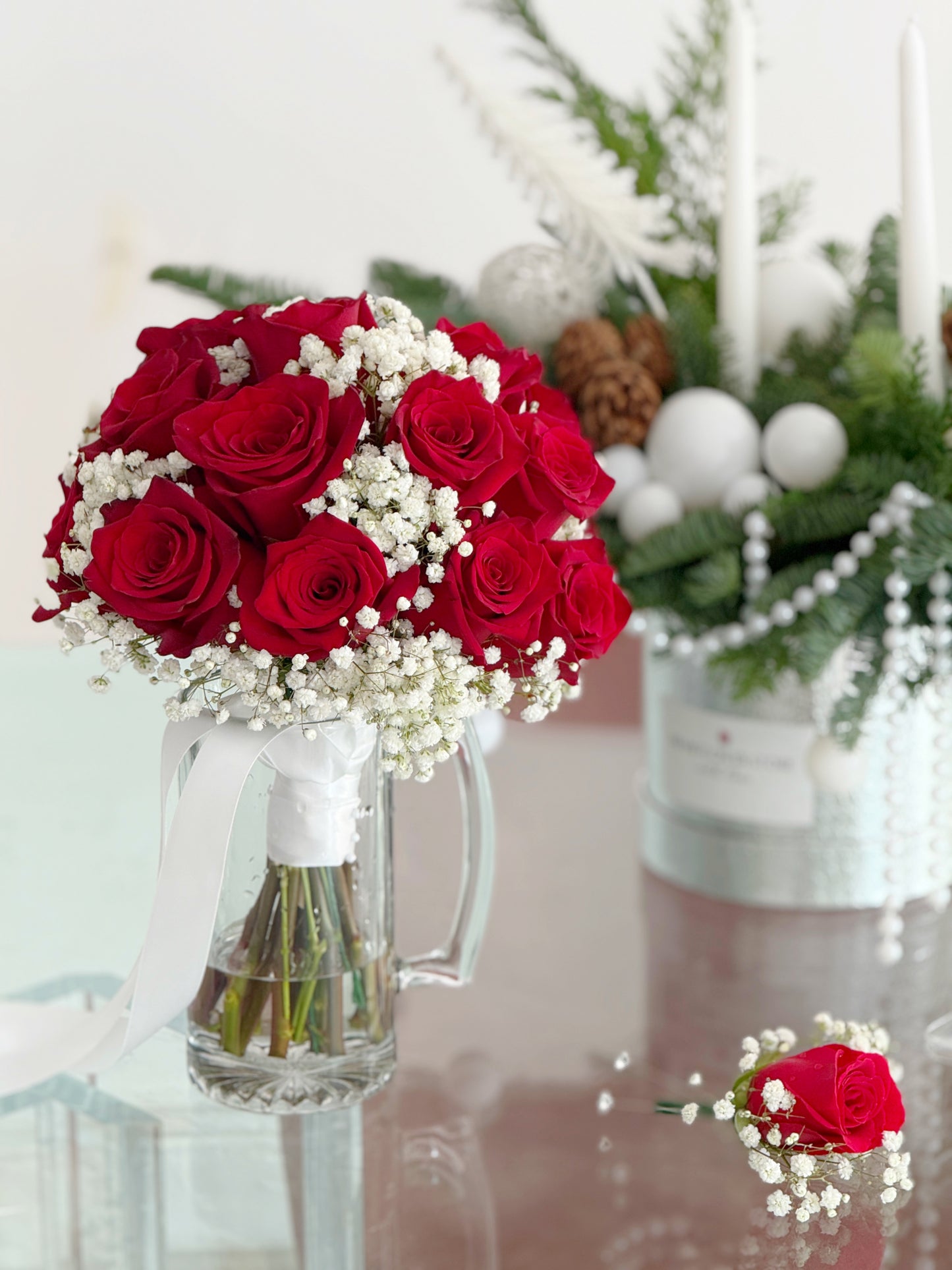 Red Rose Bridal Wedding Flower Bouquet - Miami Flower Store Same-Day Delivery Fort Lauderdale Brickell Aventura Las Olas Hallendale Beach Hollywood Sunny Isles