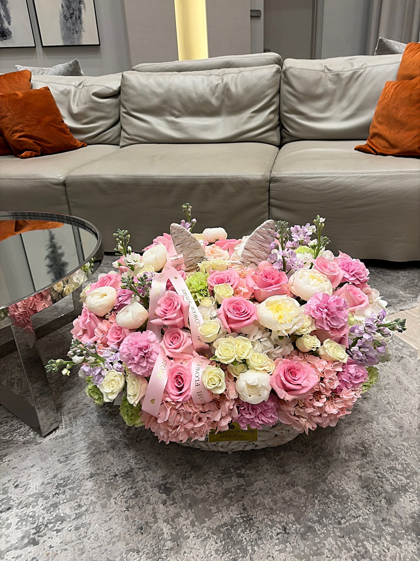 Easter Flower Basket Arrangement/ Egg And Flower Easter Basket - Miami Flower Store Same-Day Delivery Fort Lauderdale Brickell Aventura Las Olas Hallendale Beach Hollywood Sunny Isles