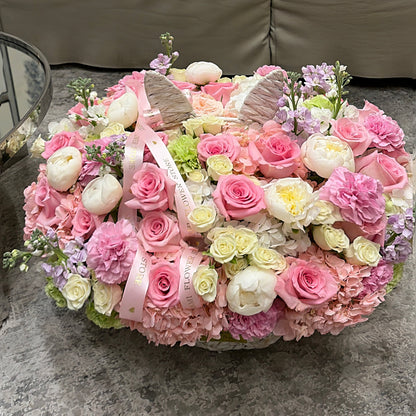Easter Flower Basket Arrangement/ Egg And Flower Easter Basket - Miami Flower Store Same-Day Delivery Fort Lauderdale Brickell Aventura Las Olas Hallendale Beach Hollywood Sunny Isles