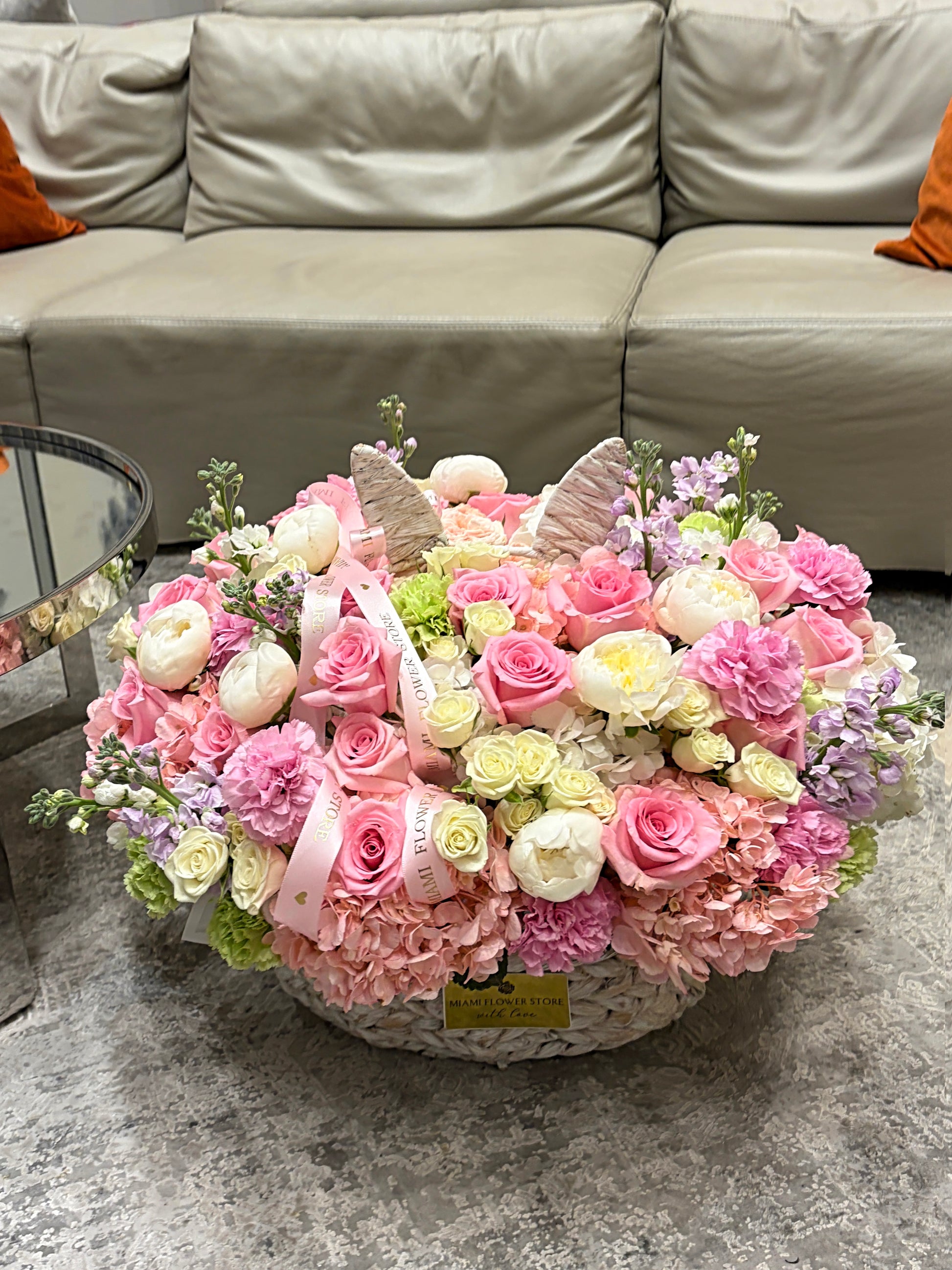 Easter Flower Basket Arrangement/ Egg And Flower Easter Basket - Miami Flower Store Same-Day Delivery Fort Lauderdale Brickell Aventura Las Olas Hallendale Beach Hollywood Sunny Isles