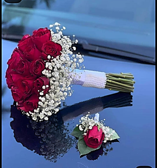 Red Rose Bridal Wedding Flower Bouquet - Miami Flower Store Same-Day Delivery Fort Lauderdale Brickell Aventura Las Olas Hallendale Beach Hollywood Sunny Isles