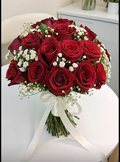 Red Rose Bridal Wedding Flower Bouquet - Miami Flower Store Same-Day Delivery Fort Lauderdale Brickell Aventura Las Olas Hallendale Beach Hollywood Sunny Isles